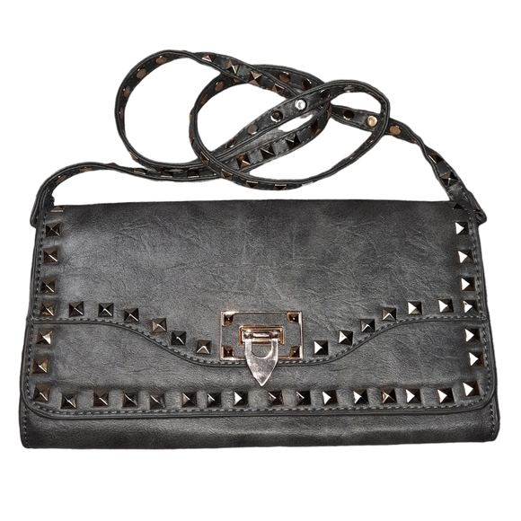 Urban Expressions Gray Studded Vegan Leather Crossbody Clutch - Picture 1 of 11